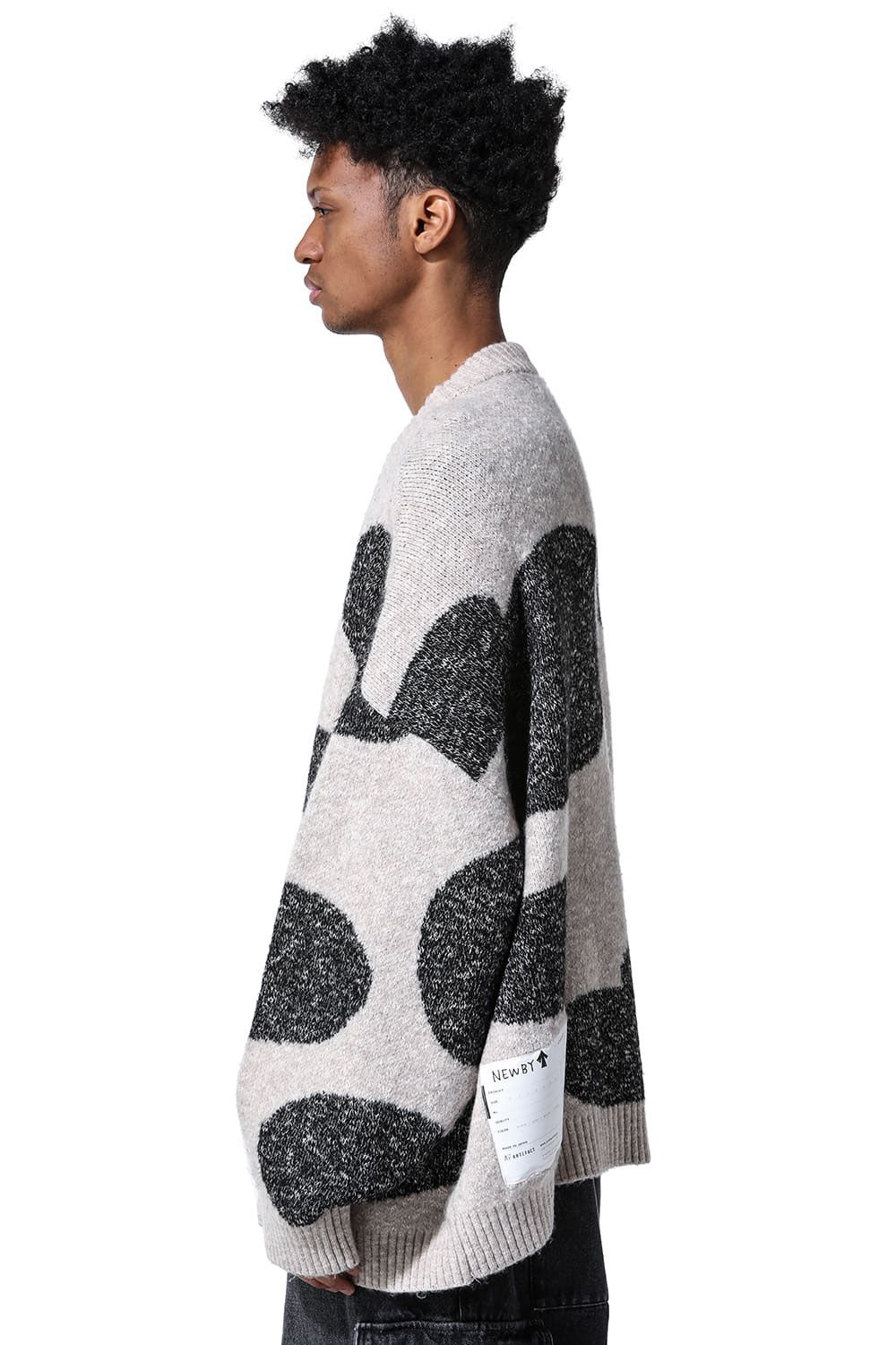 ドット模様オーバーサイズカーディガン / Polka Pattern Knit Cardigan / ブラック×ベージュ / ag-8010