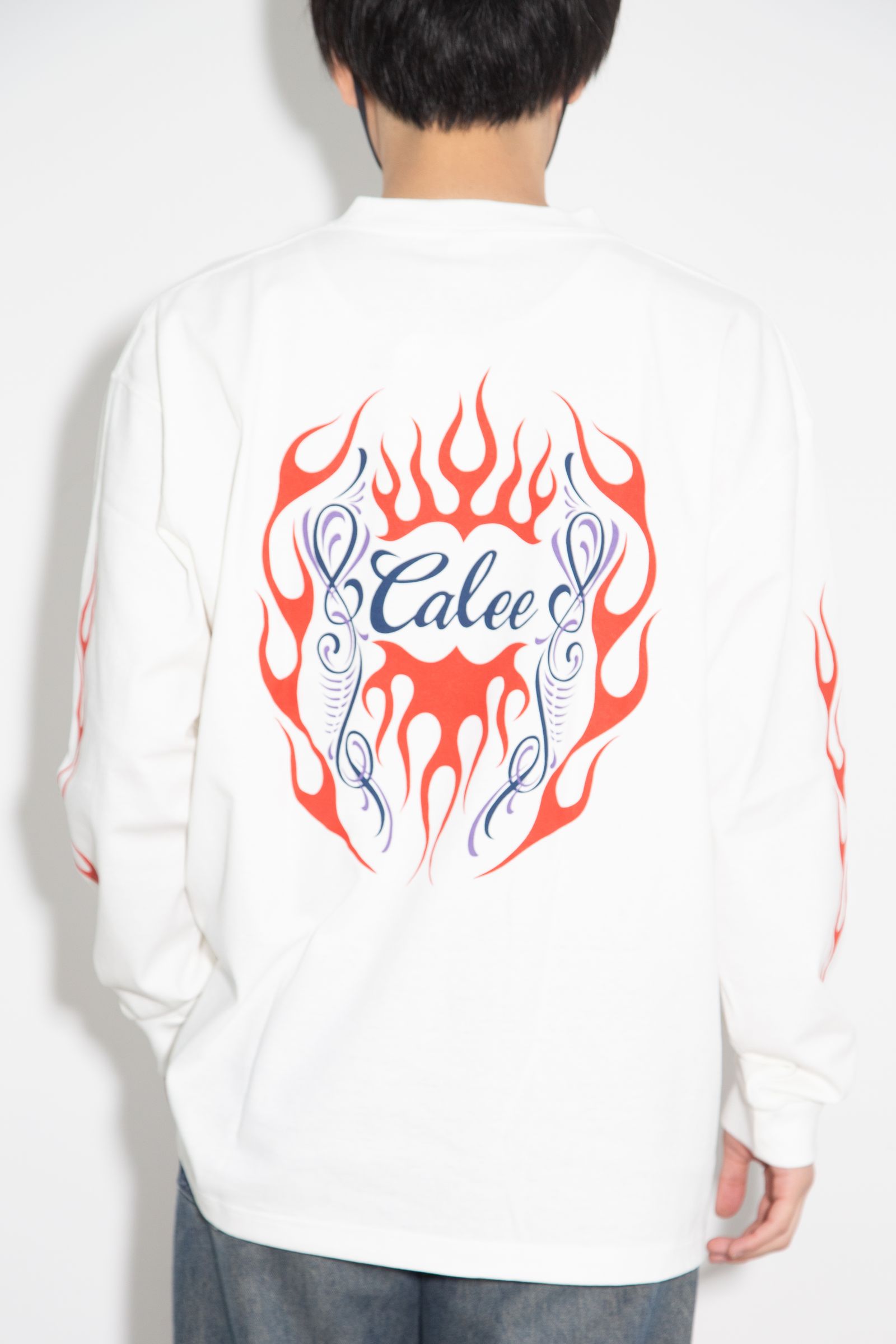 VINTAGE TYPE FLAME LOGO PINSTRIPING L/ S TEE ＜NATURALLY PAINT DESIGN＞ / ホワイト