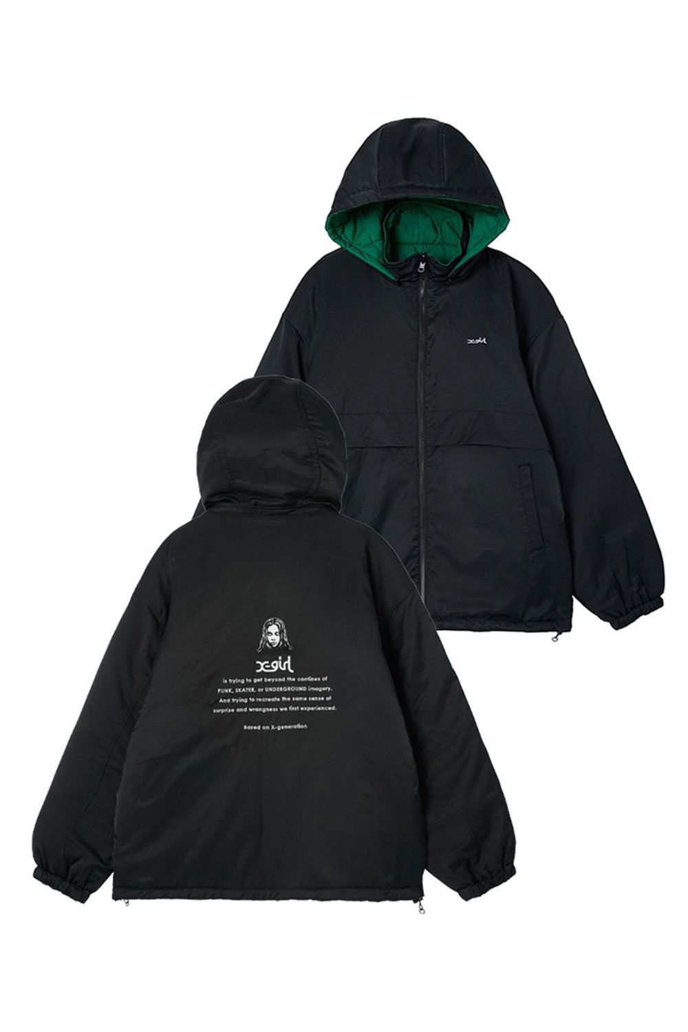 X-girl - REVERSIBLE QUILTED JACKET / ブラック | Tempt