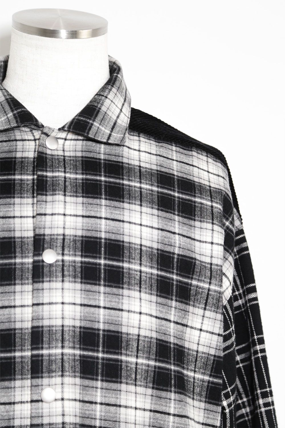 コーデュロイチェックコンビシャツ / Corduroy × Check Combi Shirts / ブラック / ag-8075