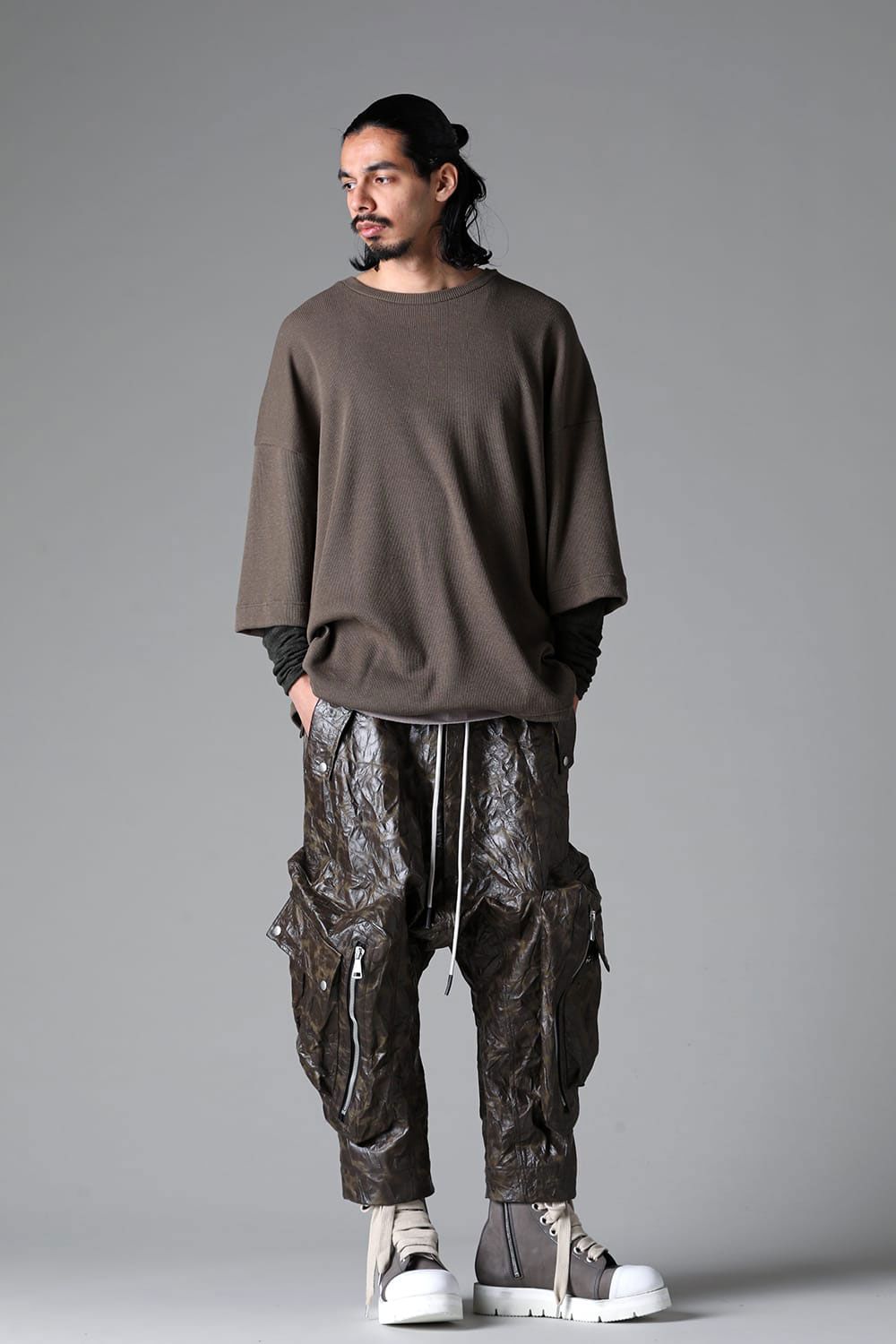 LAYERED CREW NECK TOP / ダークグレー
