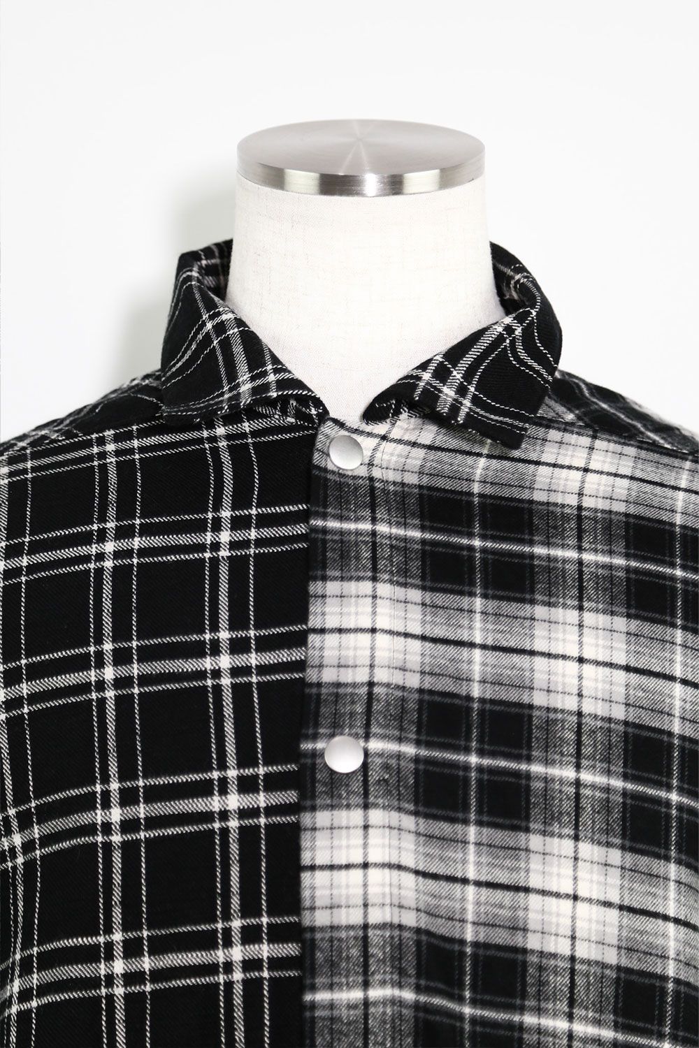 アシンメトリーチェックコンビシャツ / Check Pattern Combi Shirts / ブラック / ag-8074