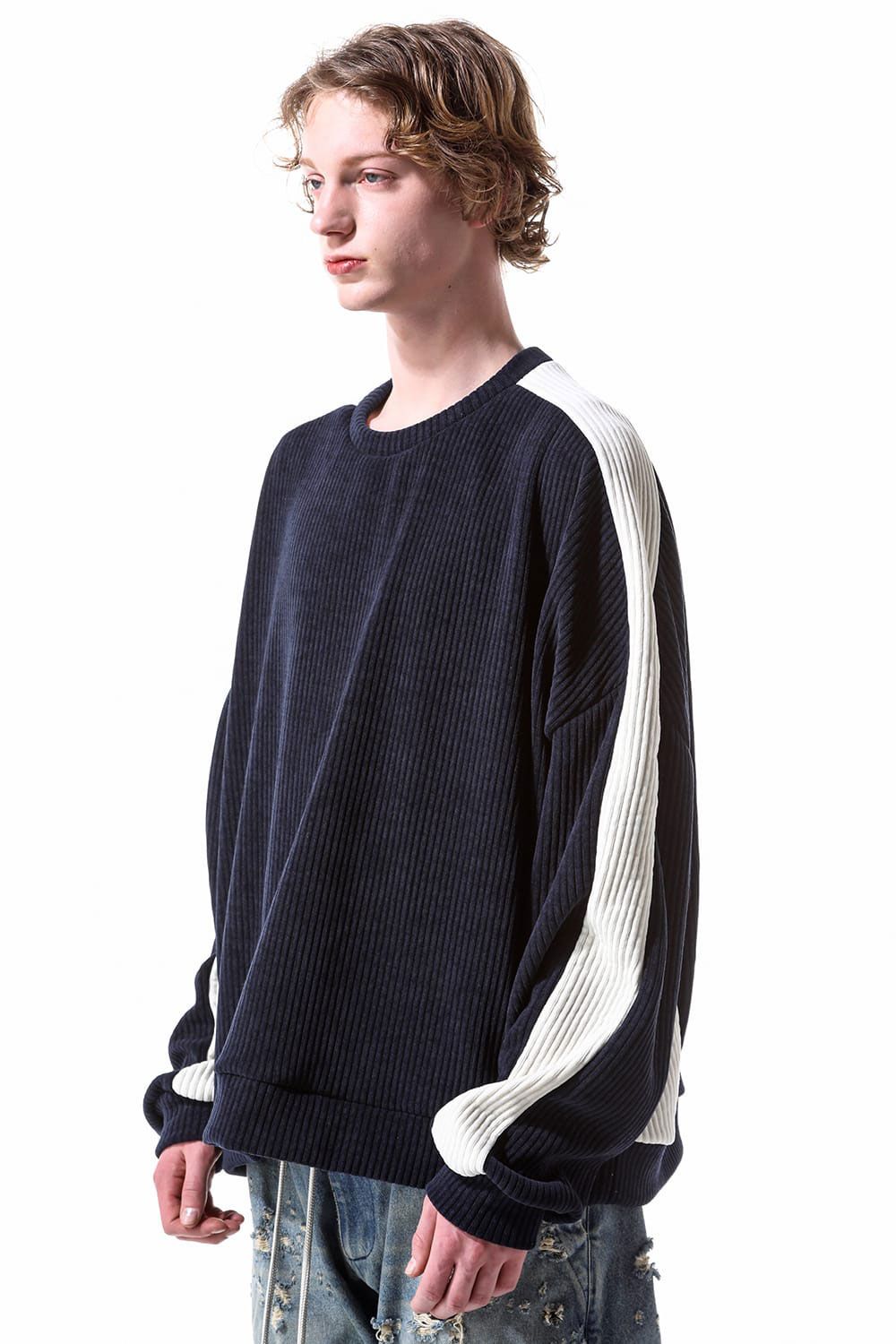 モーデュロイニットトップ / Morduroy Knit Top / ブラック×アイボリー / ag-10091