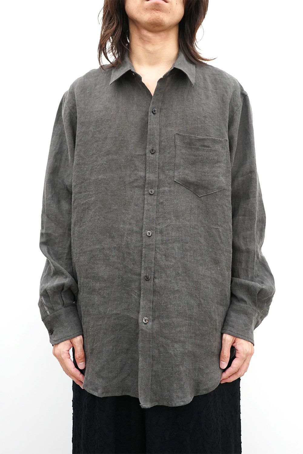 Pigment-Dyed Washed Dress Shirt / チャコール
