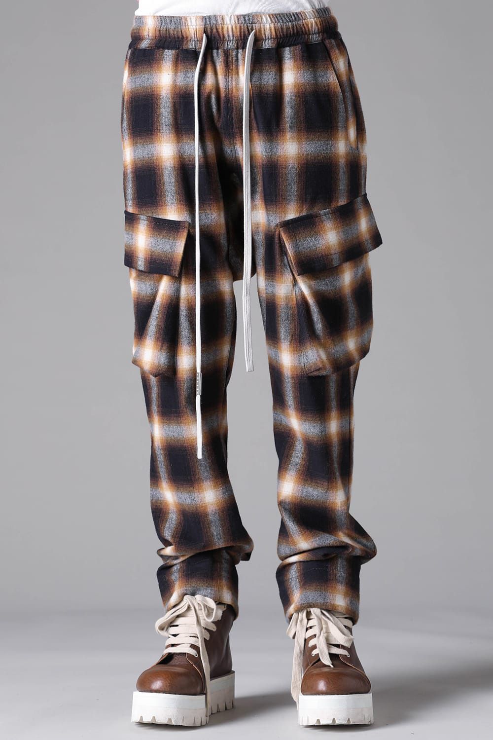 Plaid Cargo Flare Pants