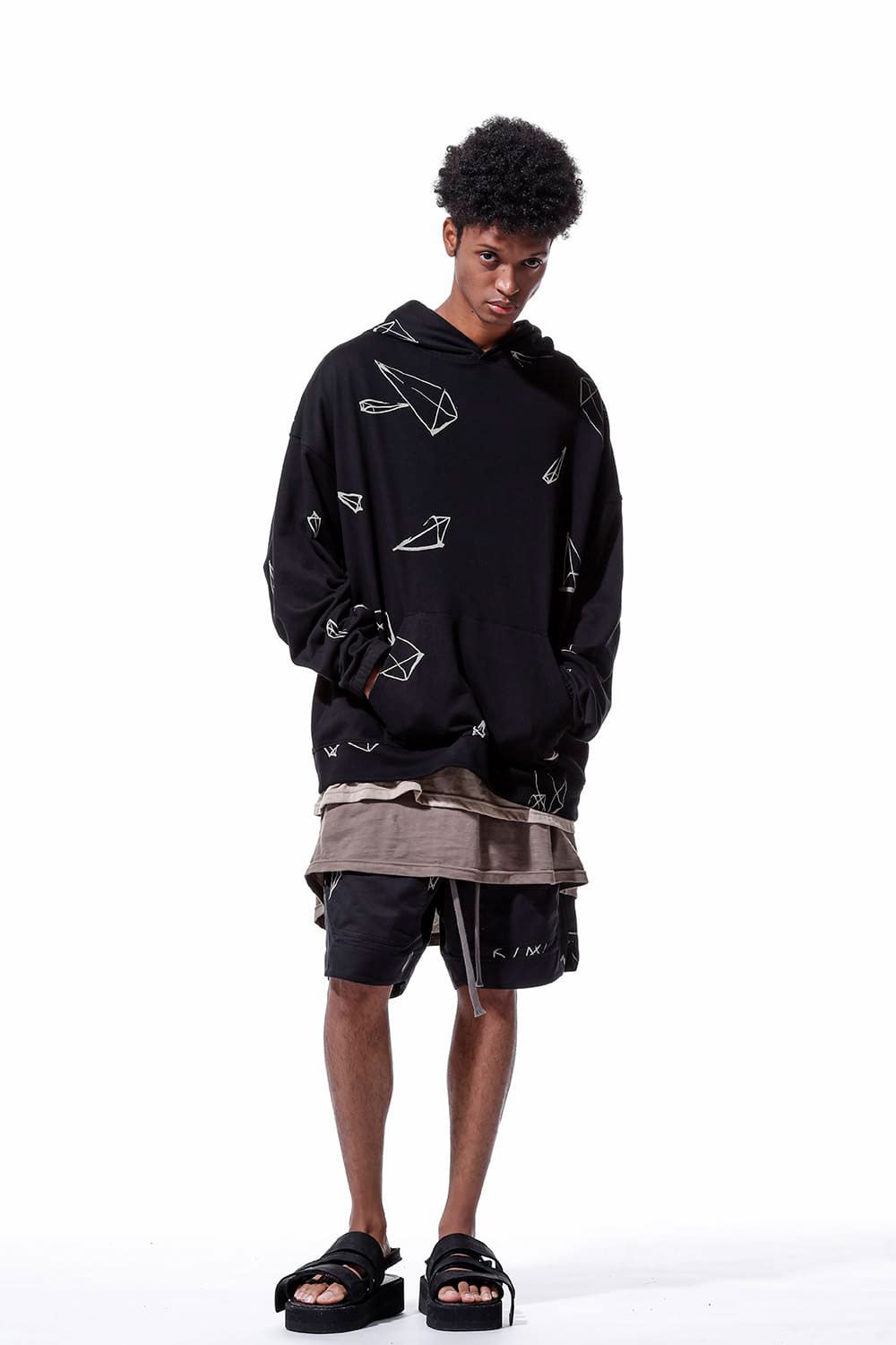 総柄プリントパーカー / Print Sweat Hoodie / ブラック / ag-7016