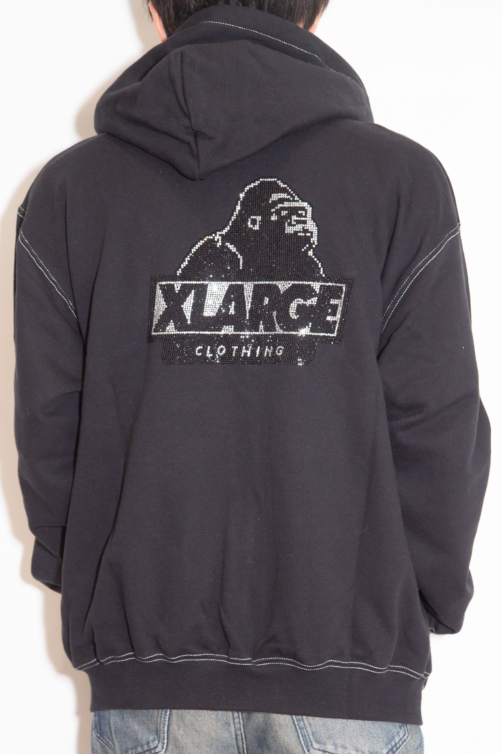RHINESTONE OG ZIP HOODED SWEATSHIRT / ブラック