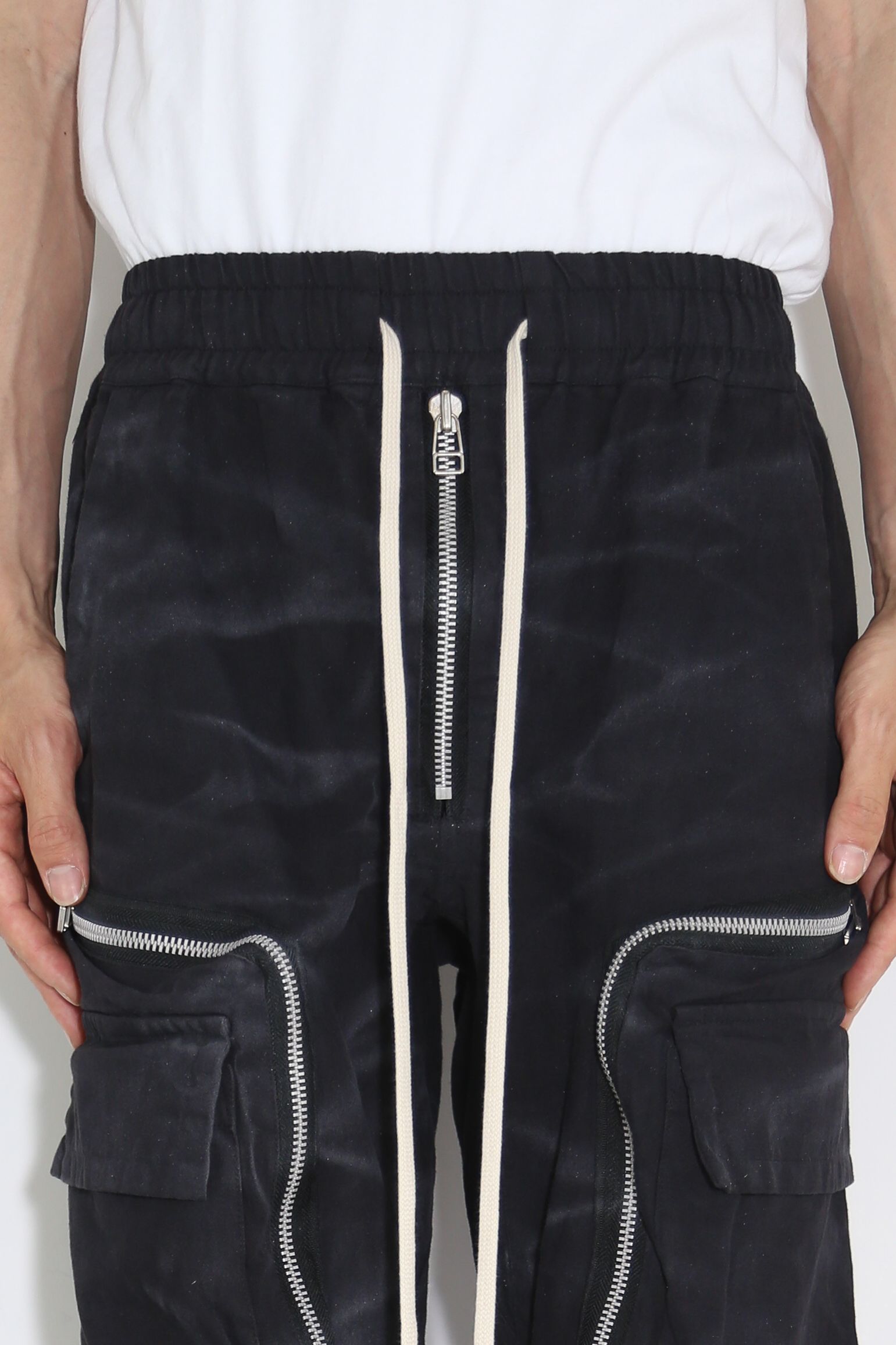 ヴィンテージ染めジップカーゴパンツ / Vintage Dyed Zip Long Pants / ブラック / ag-7036-1