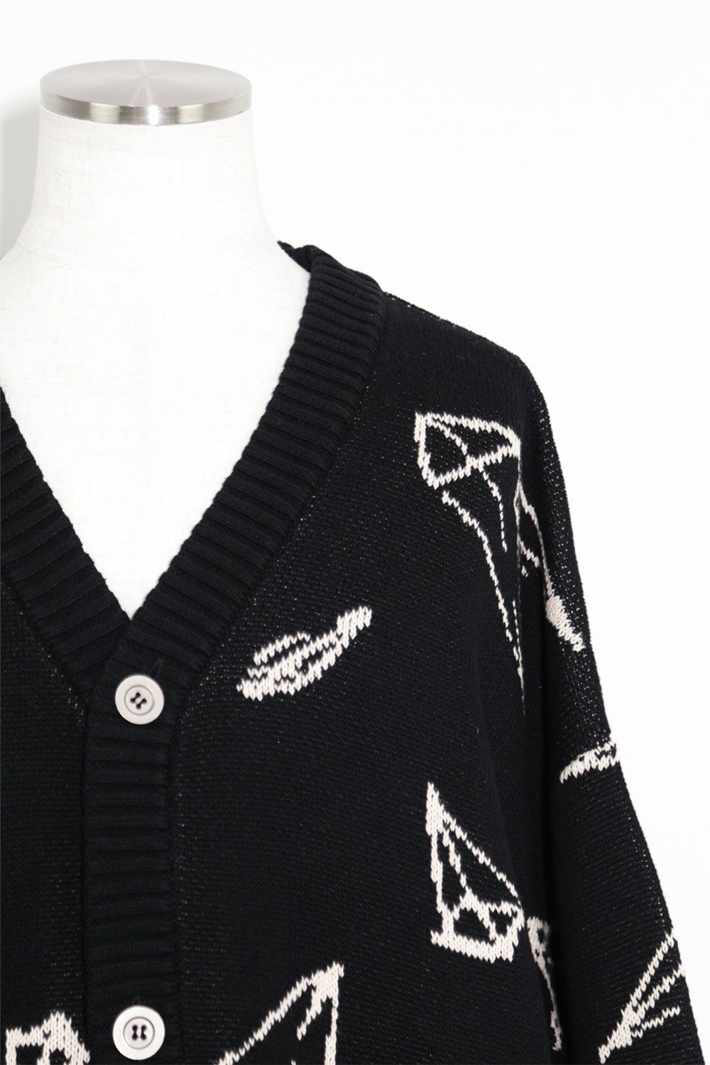 ピラミッド模様オーバーサイズカーディガン / Pyra Pattern Knit Cardigan / ブラック×アイボリー / ag-8010-2