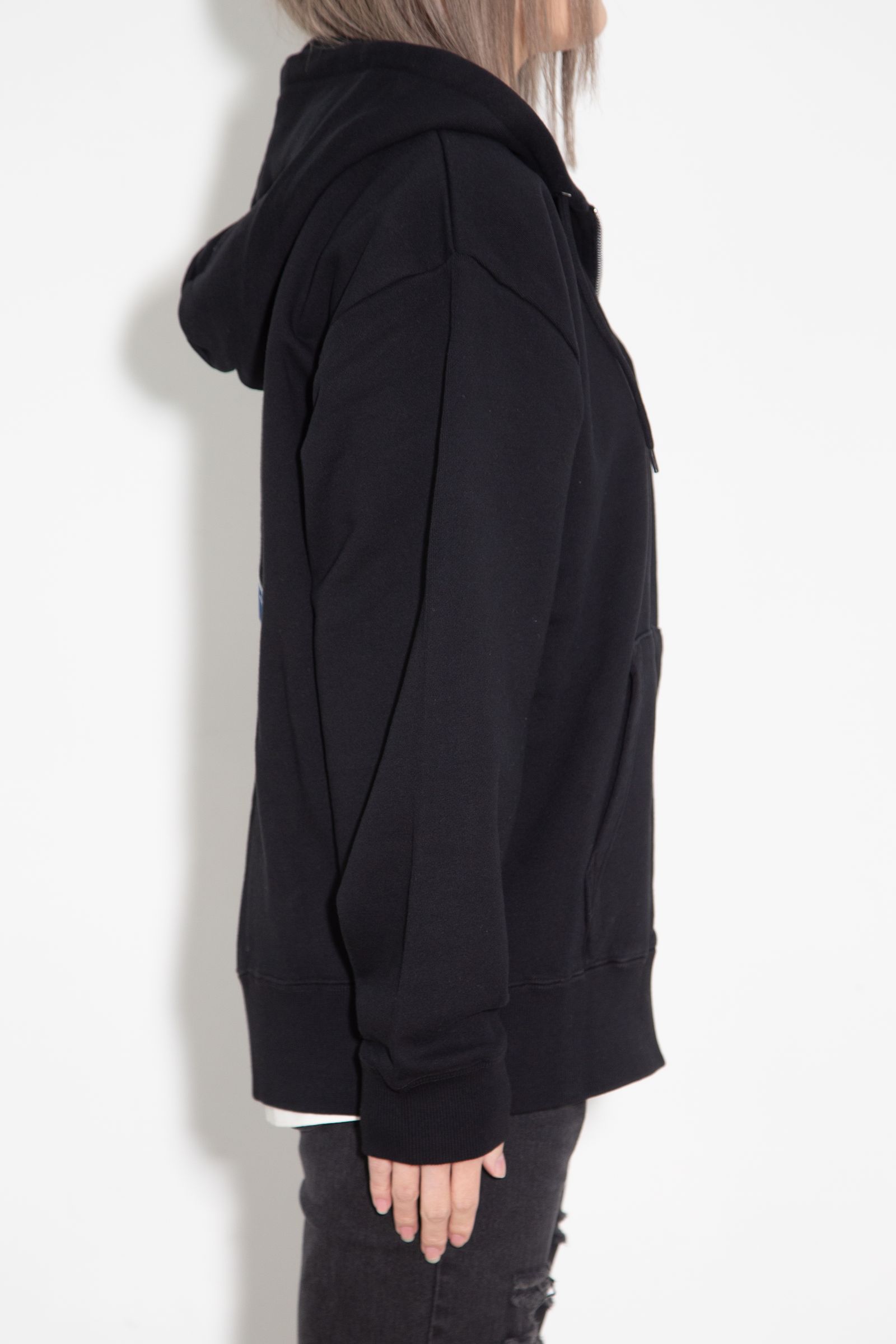 FACE PATCH AND LOGO ZIP UP SWEAT HOODIE / ブラック