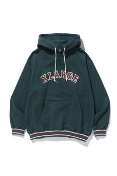 STRIPED RIB HOODED SWEATSHIRT / グリーン