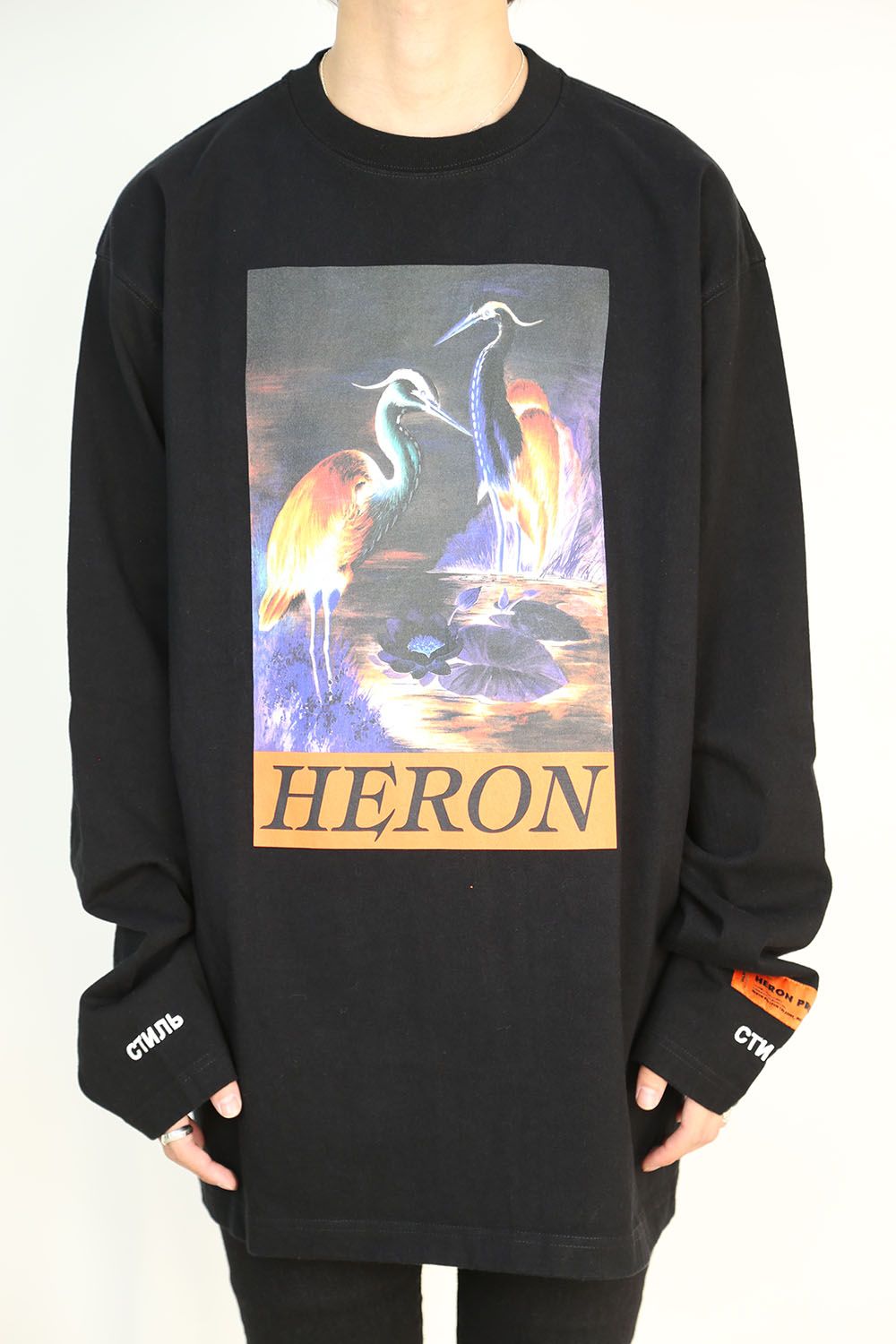 メンズ新品ヘロンプレストン　REG HERON BIRDSプリントTシャツ　XXS