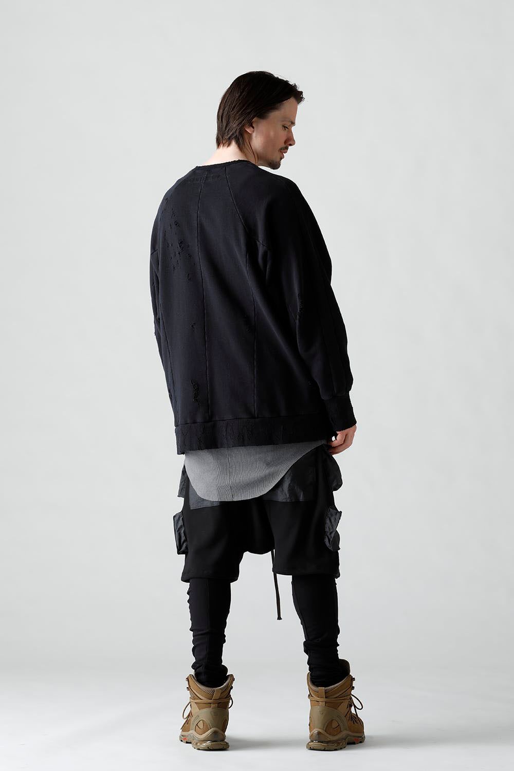 Damage Sweat Over Sized Pullover / ブラック