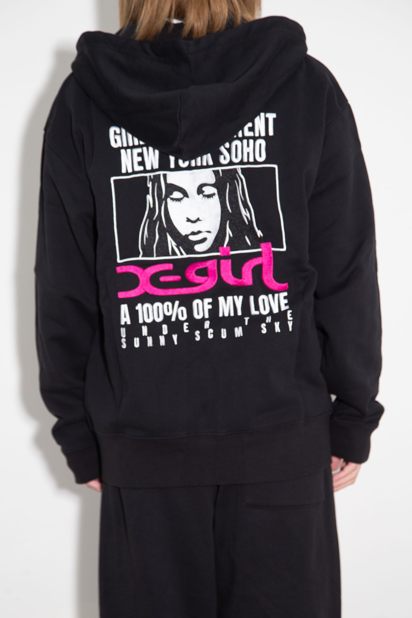 FACE BOX AND MESSAGE ZIP UP SWEAT HOODIE / ブラック