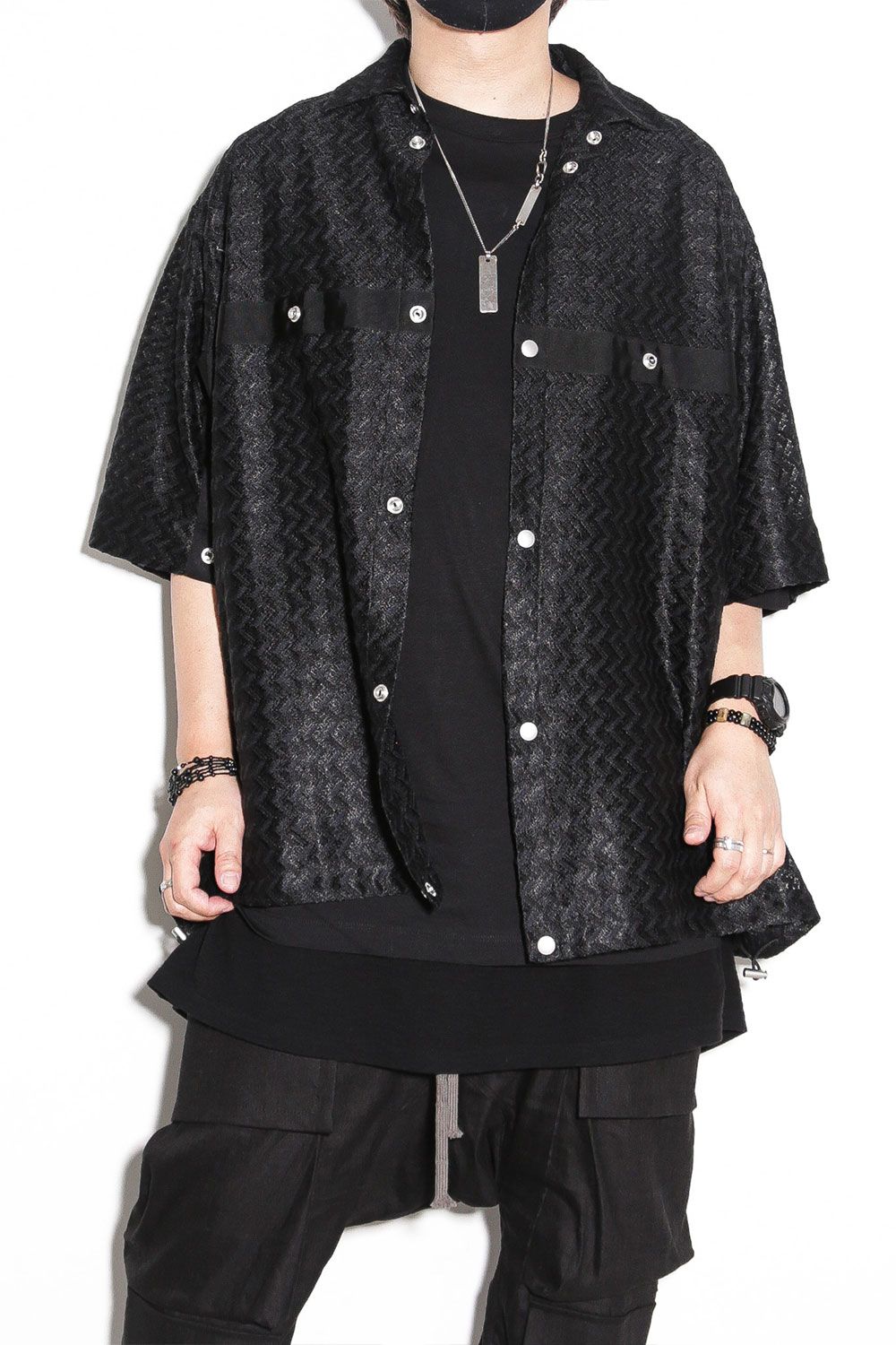 レース編みシャツ / Lace Shirts / ブラック / ag-9096