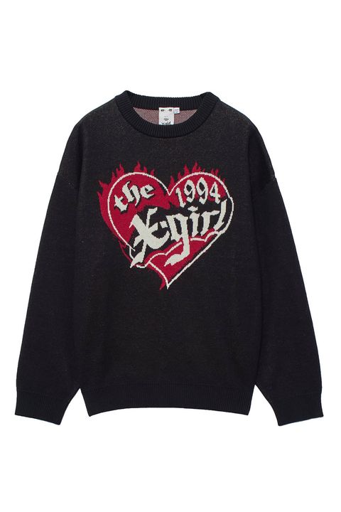 HEART LOGO JACQUARD KNIT TOP / ブラック