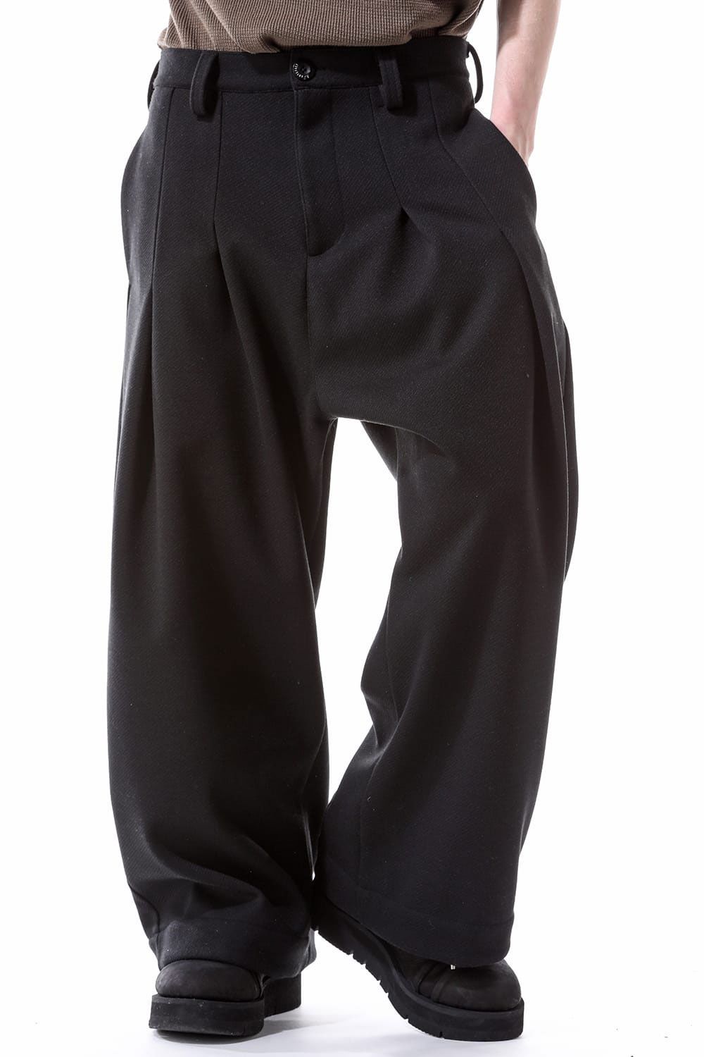 ニットタックワイドパンツ / Knitted Tuck Wide Pants / ブラック / ag-10032-2