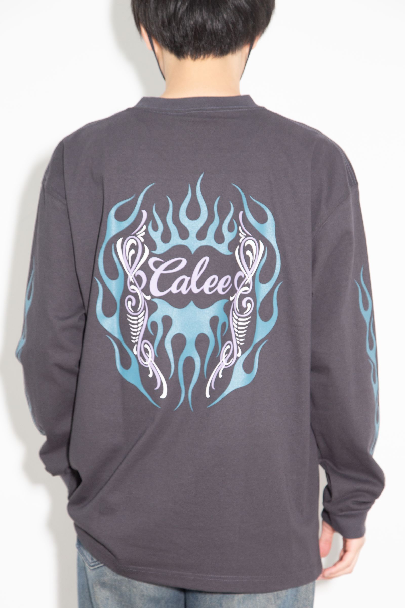 VINTAGE TYPE FLAME LOGO PINSTRIPING L/ S TEE ＜NATURALLY PAINT DESIGN＞ / ブラック