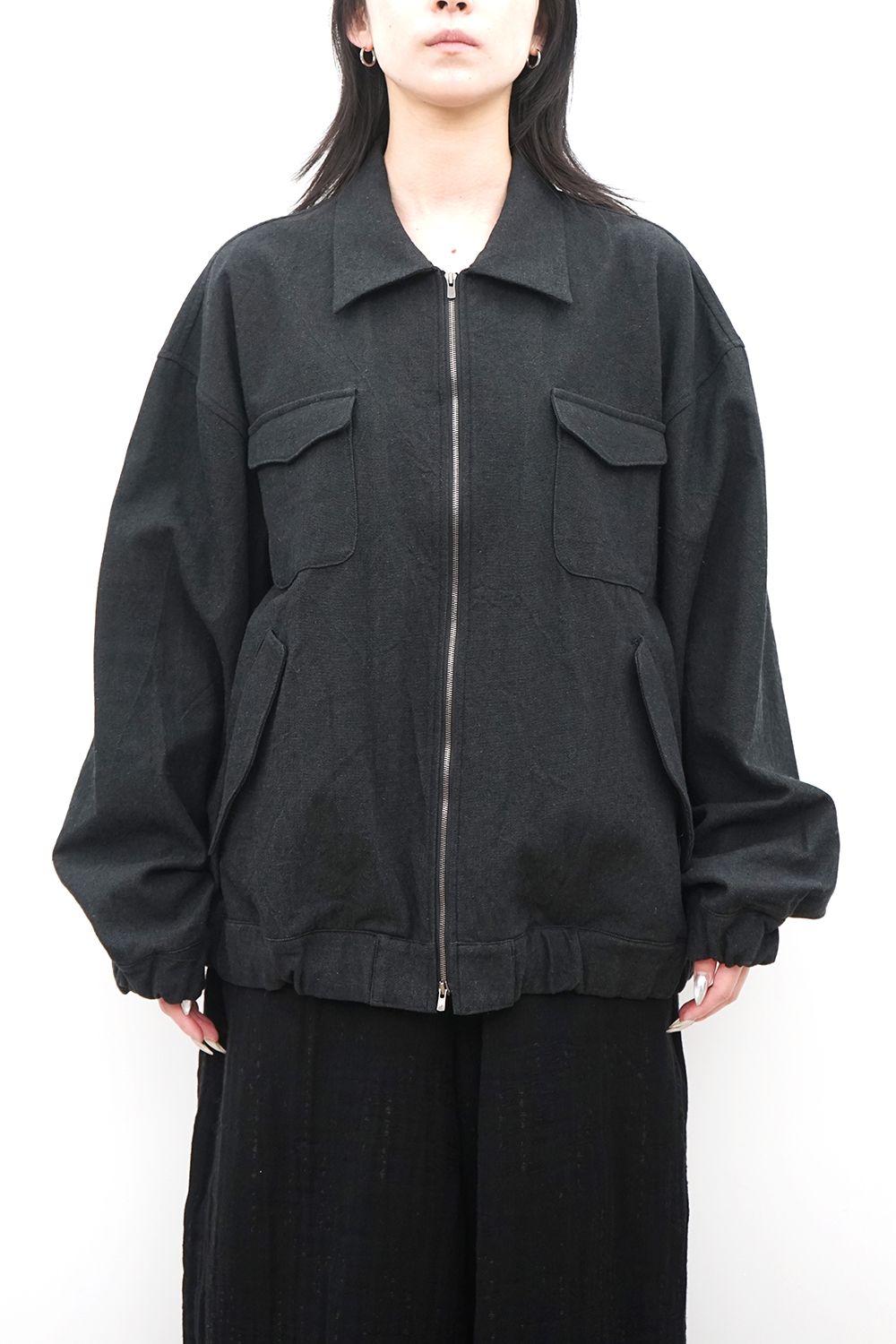 Oversized Zip-Up Blouson with Four Front Pockets