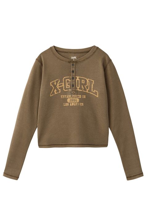 ［ラスト1点 サイズM］COLLEGE LOGO L/S COMPACT TOP / ブラウン