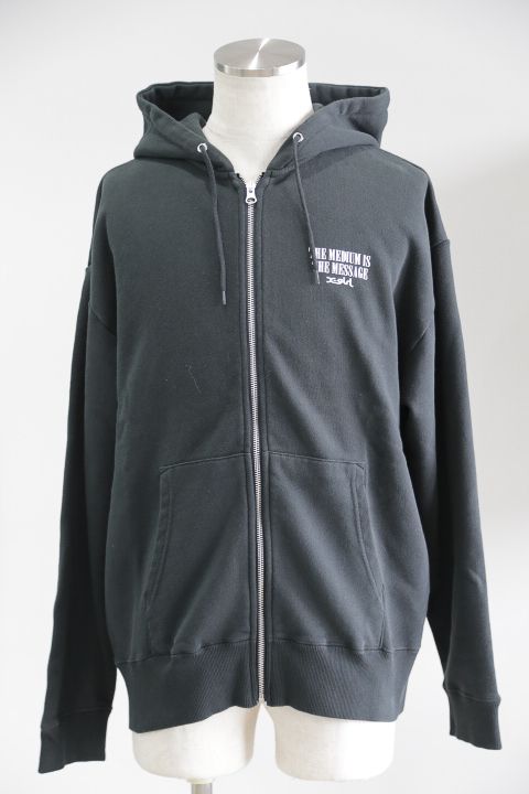 [ラスト1点 サイズM] VINTAGE LABEL FACE LOGO ZIP UP SWEAT HOODIE / チャコール