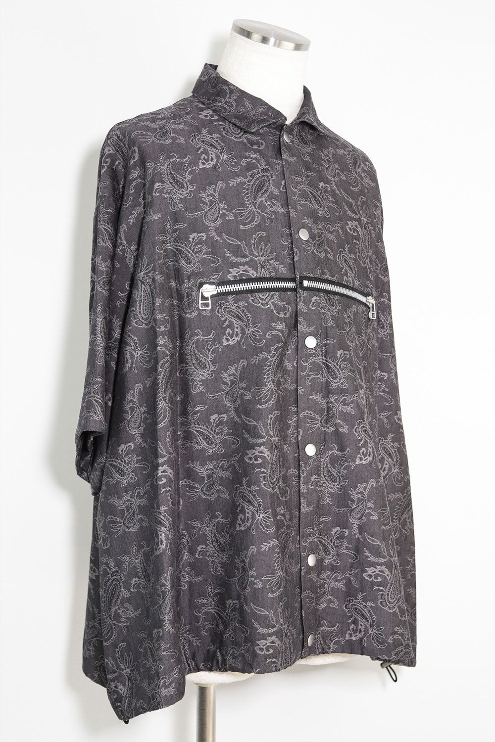 ペイズリー柄ハーフスリーブシャツ / Paisley Front Zip Harf Sleeve Shirts / ダークグレー / ag-9060-1