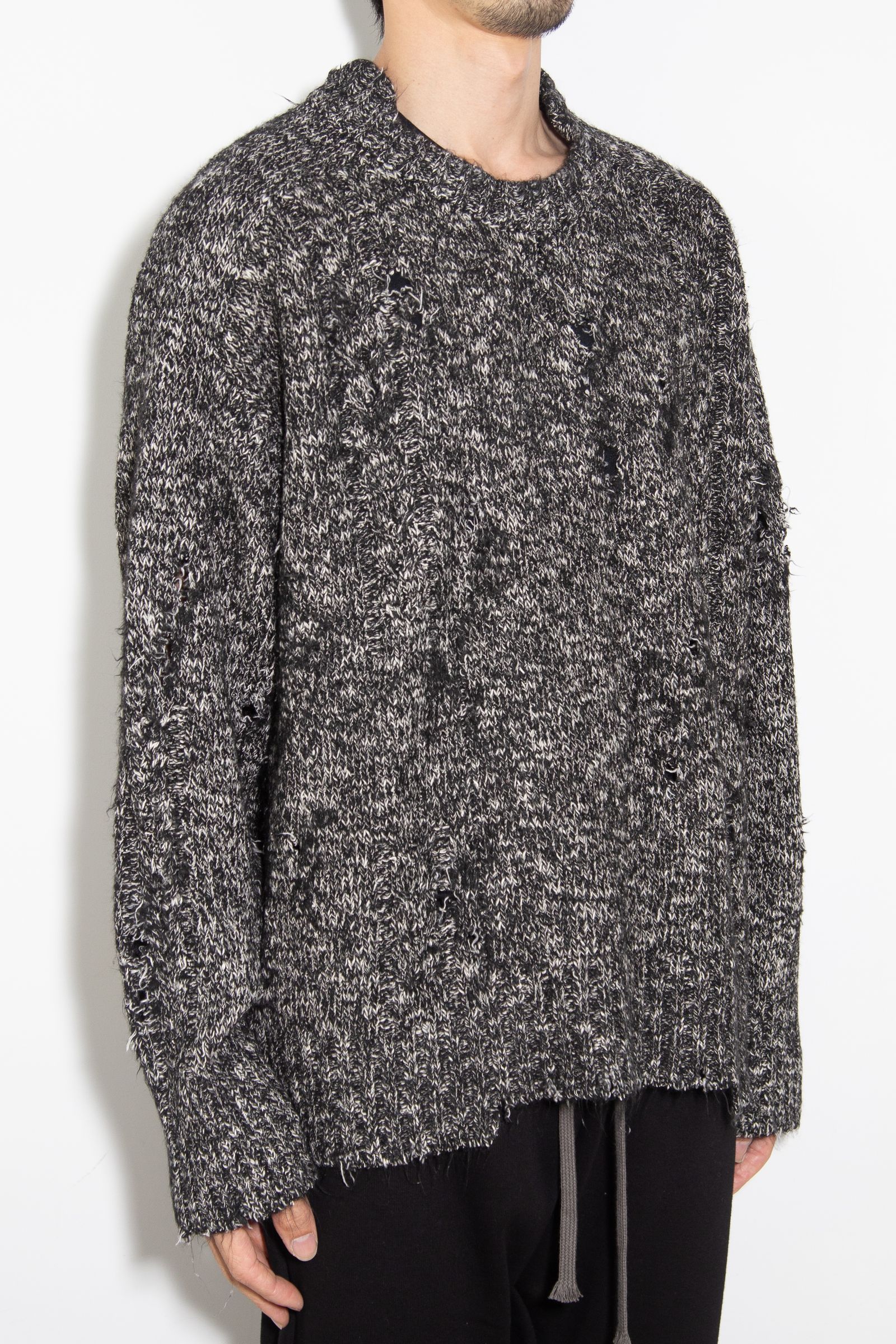 リラックスフィットダメージニット / Damage Knit Top / ブラックミックス / ag-8013