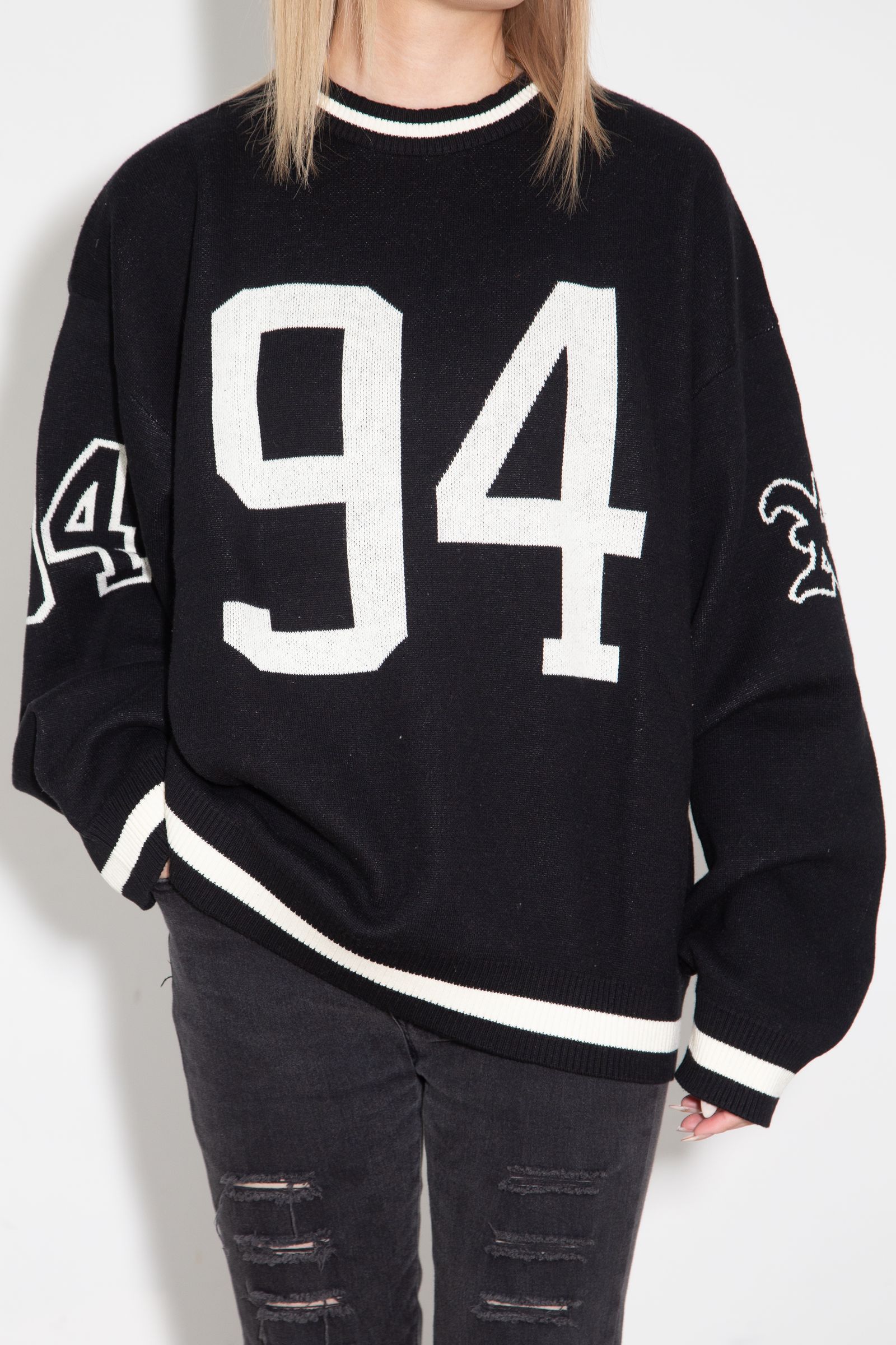 ［ラスト1点］NUMBERING JACQUARD KNIT TOP / ブラック