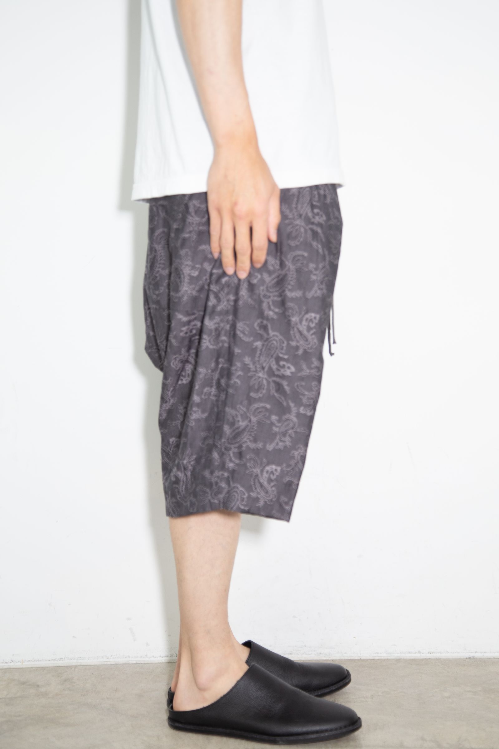 ペイズリー袴タックショーツ / Paisley Front Zip Tuck Shorts / ダークグレー / ag-9061-1