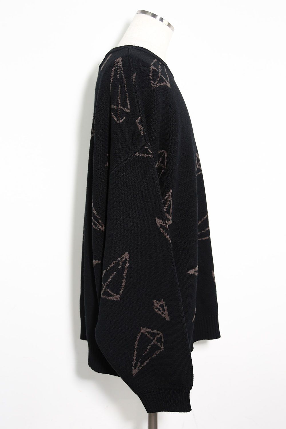 [ラスト1点 サイズ2] ピラミッド模様リラックスフィットニット / Pyra Pattern Knit Top / ブラック×ブラウン / ag-8009-1