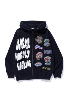 MULTI LOGO ZIP UP HOODED SWEATSHIRT / ブラック