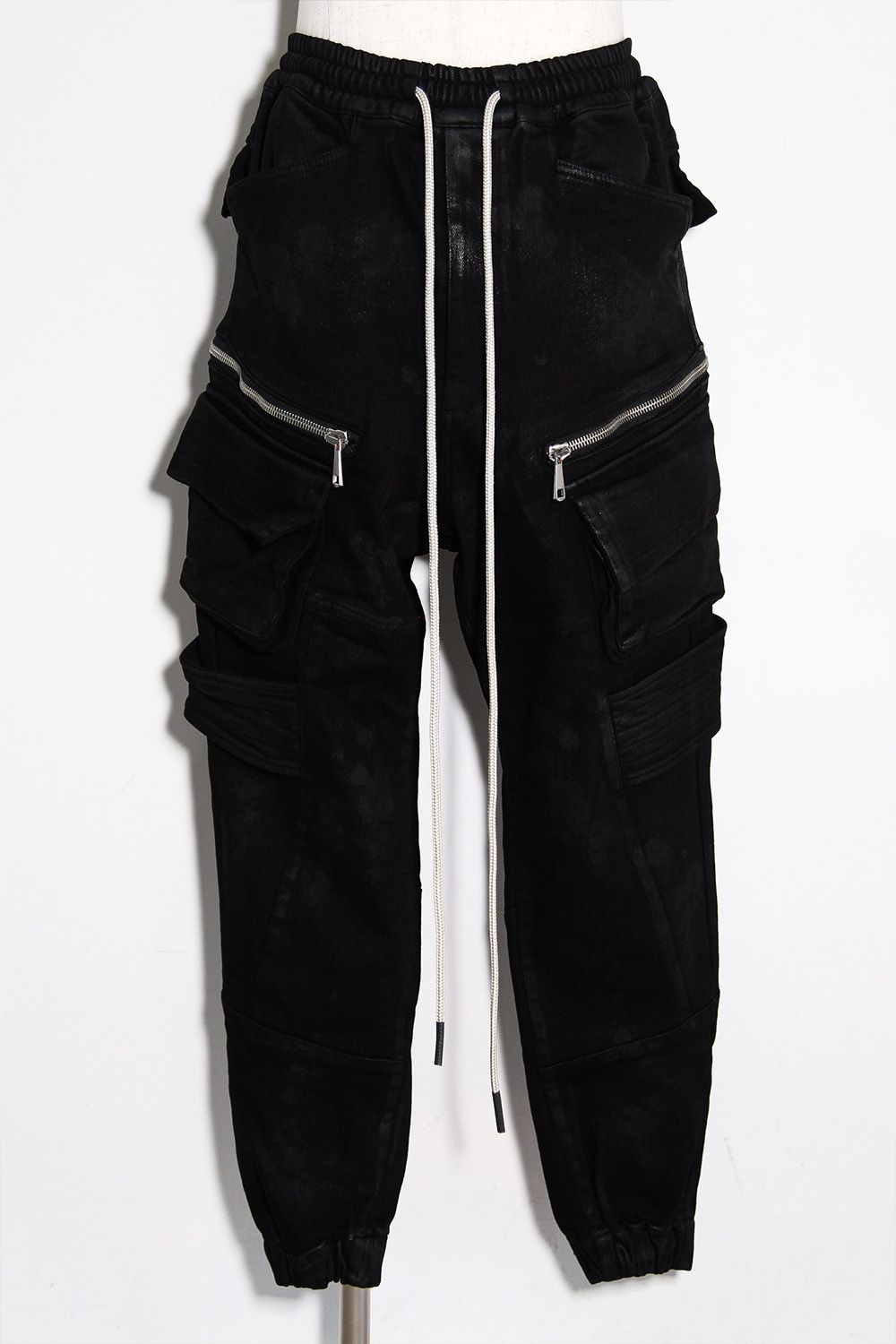 【コーティングあり】ベルトカーゴジョガーデニム / COATED BELT CARGO JOGGER DENIM / ブラック / ag-12064-2