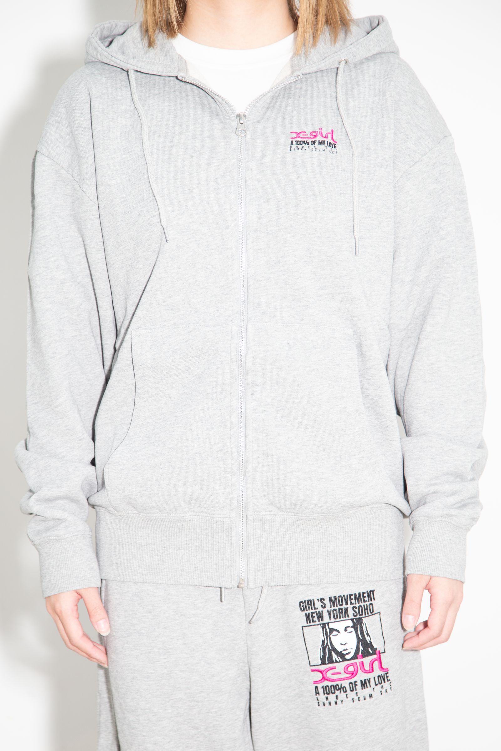 FACE BOX AND MESSAGE ZIP UP SWEAT HOODIE / アッシュ