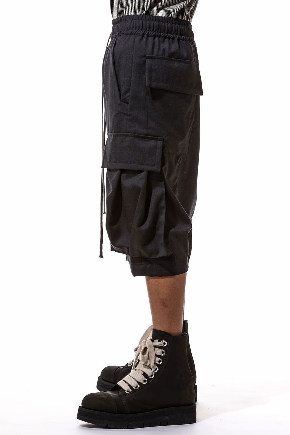 サマーウールタックポケットショーツ / Tuck Pocket Shorts / ブラック / ag-9069-1