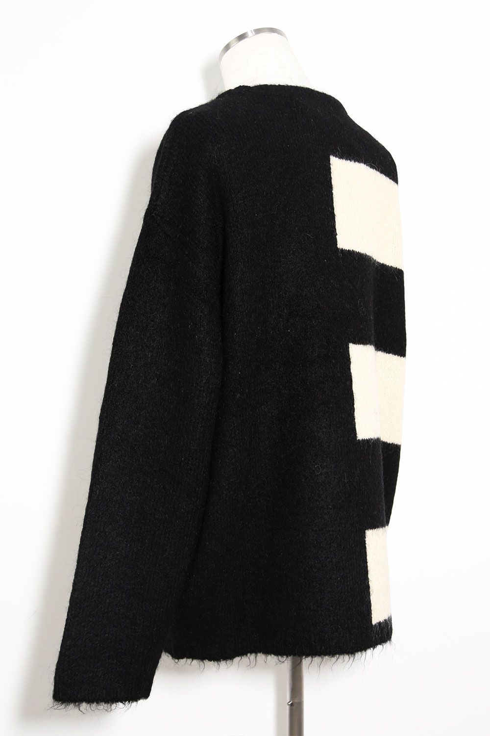 ストライプコンビリラックスフィットニット / Striped Combi Knit Top / ブラック×アイボリー / ag-8004