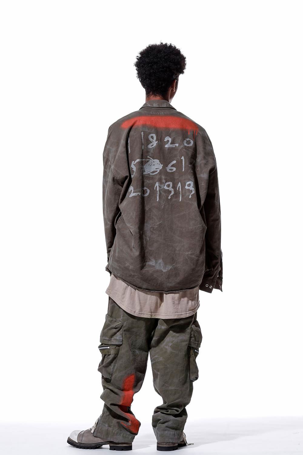 ヴィンテージ染めワイドカーゴパンツ / Vintage Dyed Pocket Long Pants / カーキ / ag-7035-1