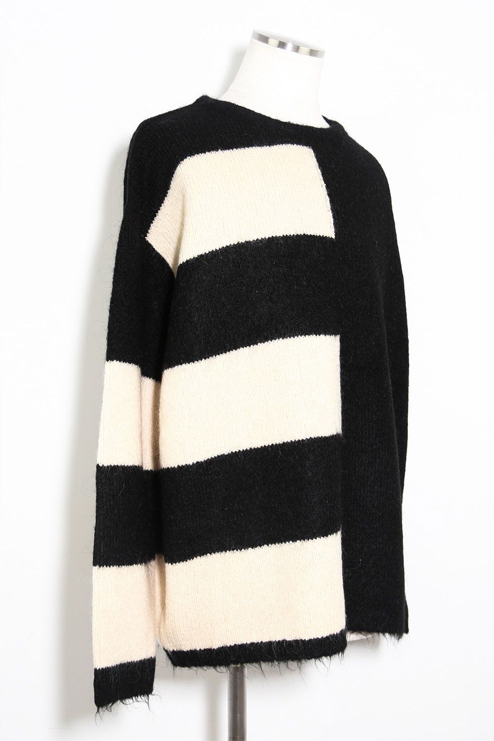 ストライプコンビリラックスフィットニット / Striped Combi Knit Top / ブラック×アイボリー / ag-8004