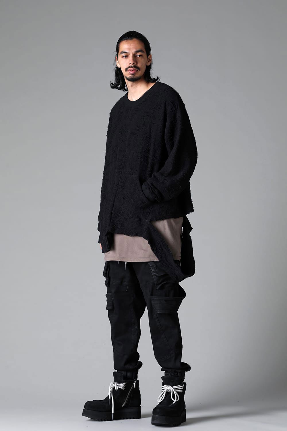 【コーティングあり】ベルトカーゴジョガーデニム / COATED BELT CARGO JOGGER DENIM / ブラック / ag-12064-2