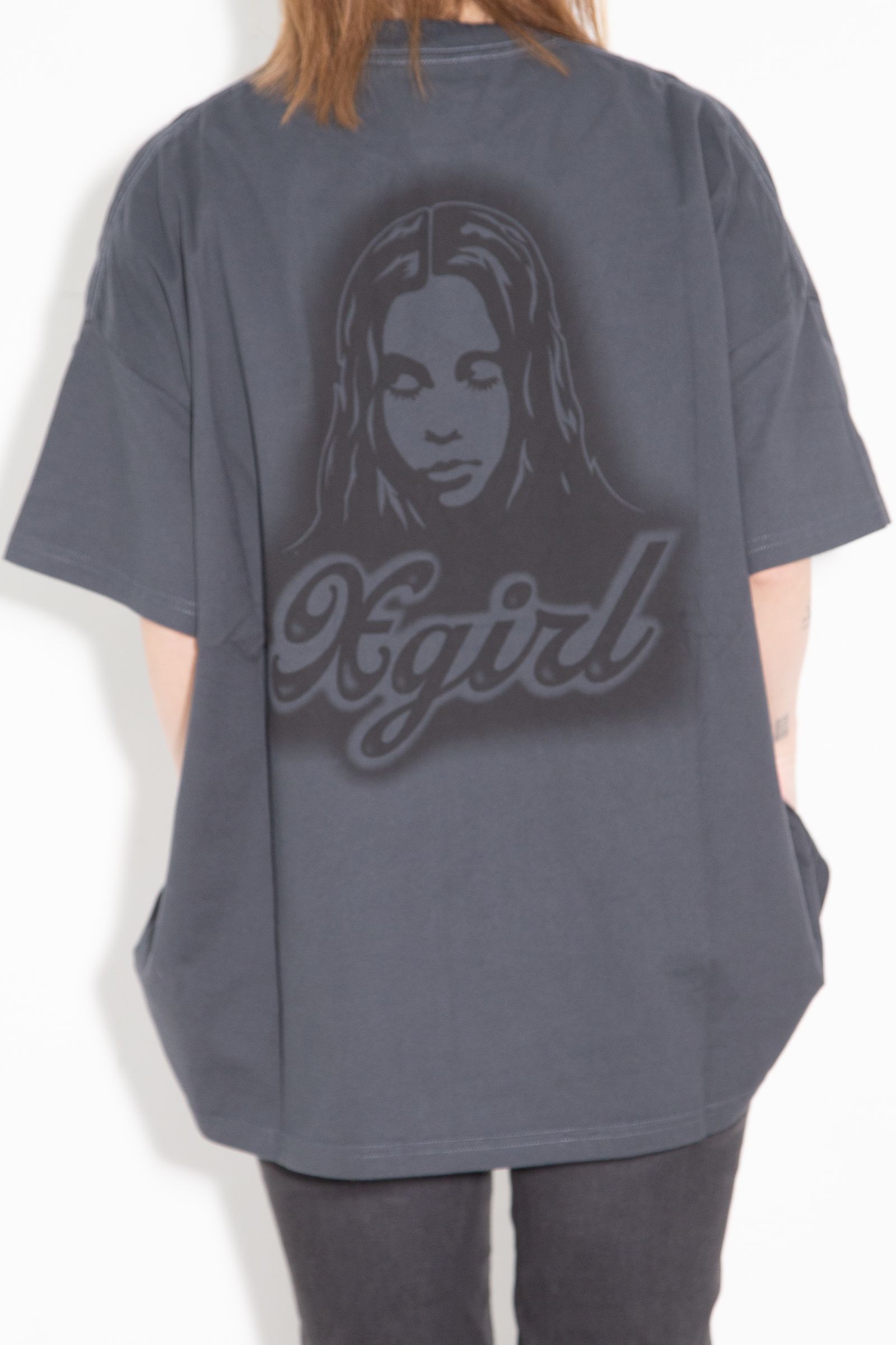 SPRAY FACE S/S BIG TEE DRESS / チャコール