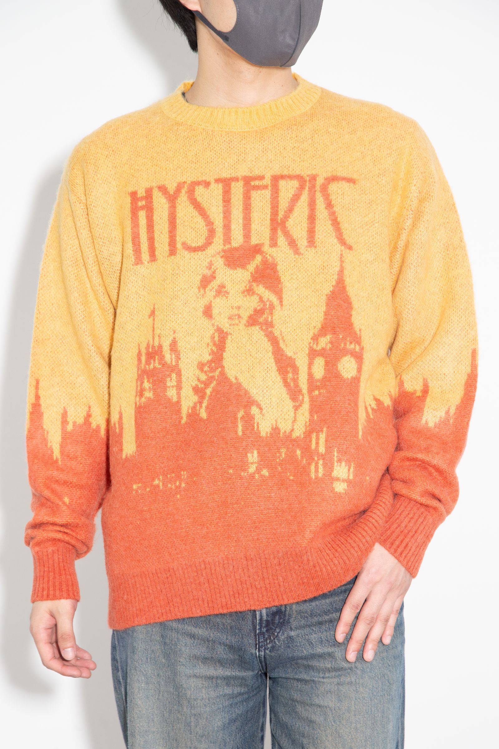 HYSTERIC GLAMOUR - LONDON CALLINGジャカード セーター / オレンジ