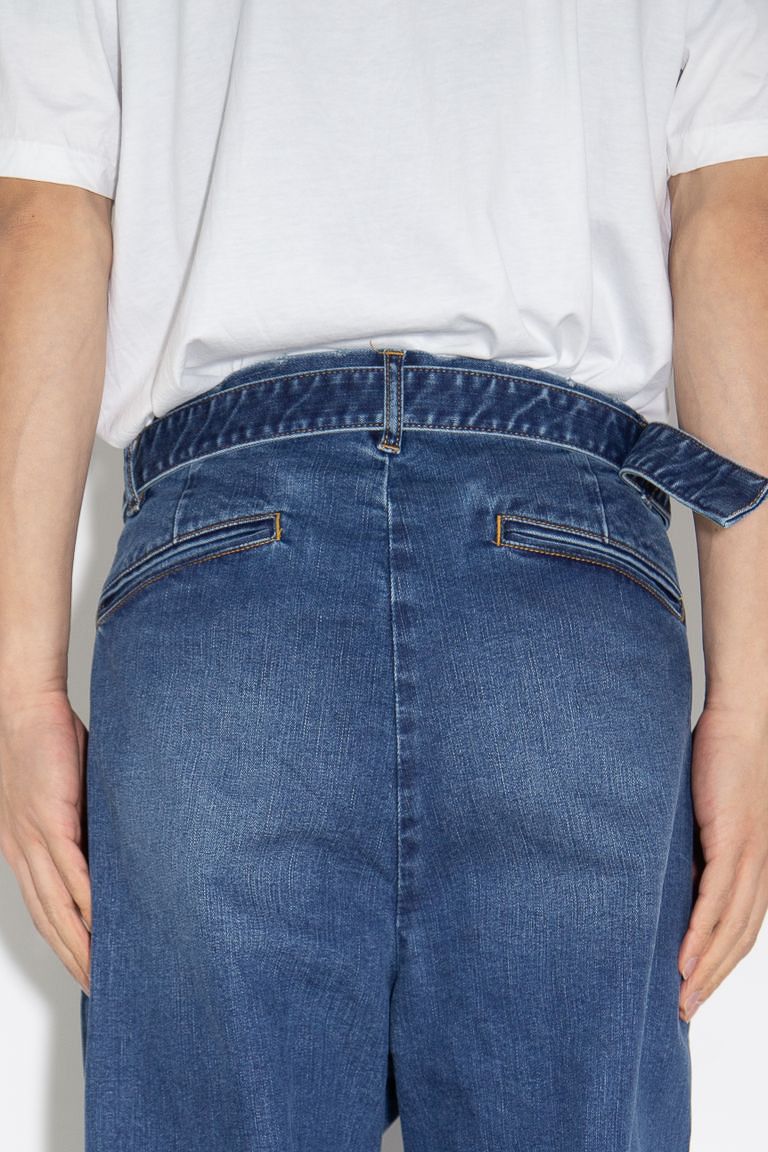 SUPIMA CO STRETCH DENIM BELTED TAPERED FIT TROUSERS / ライトネイビー