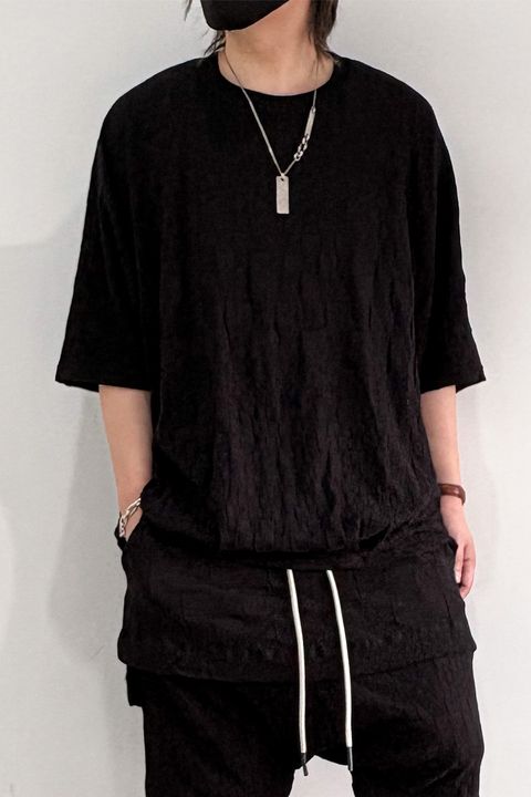 GRADIENT PLAID PATTERN DOLMAN TEE / ブラック