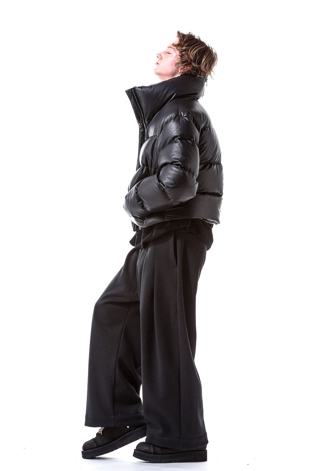 ニットタックワイドパンツ / Knitted Tuck Wide Pants / ブラック / ag-10032-2