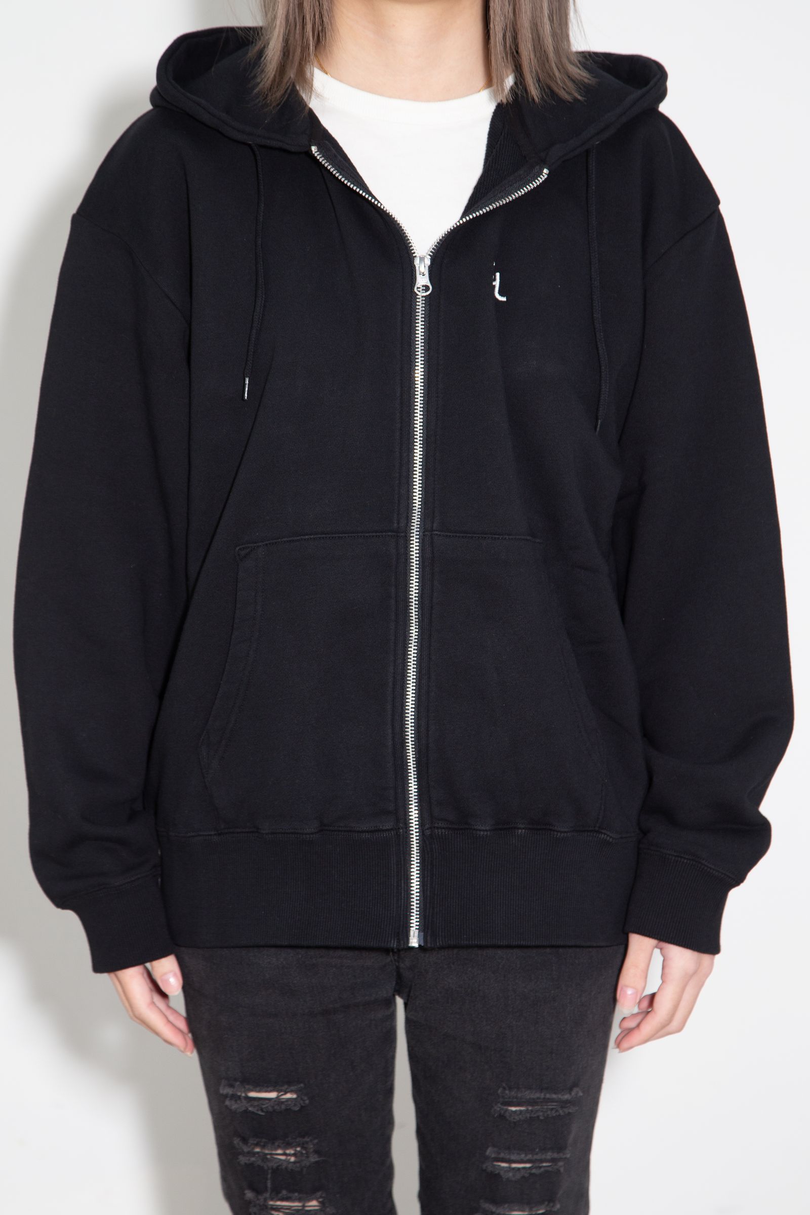FACE PATCH AND LOGO ZIP UP SWEAT HOODIE / ブラック