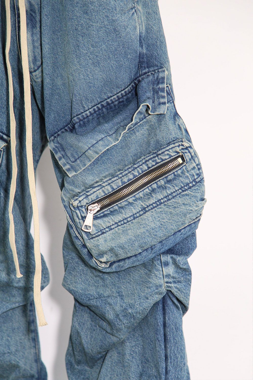 デニムカーゴタックバギーパンツ / Denim Cargo Tuck Baggy Pants / ブルー / ag-11018-3