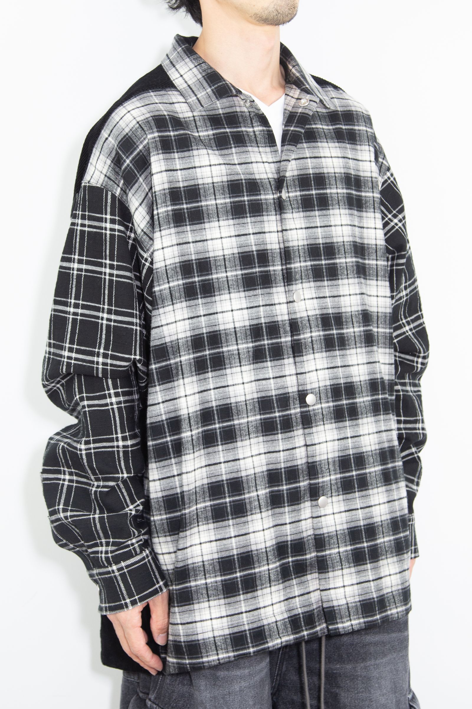 コーデュロイチェックコンビシャツ / Corduroy × Check Combi Shirts / ブラック / ag-8075