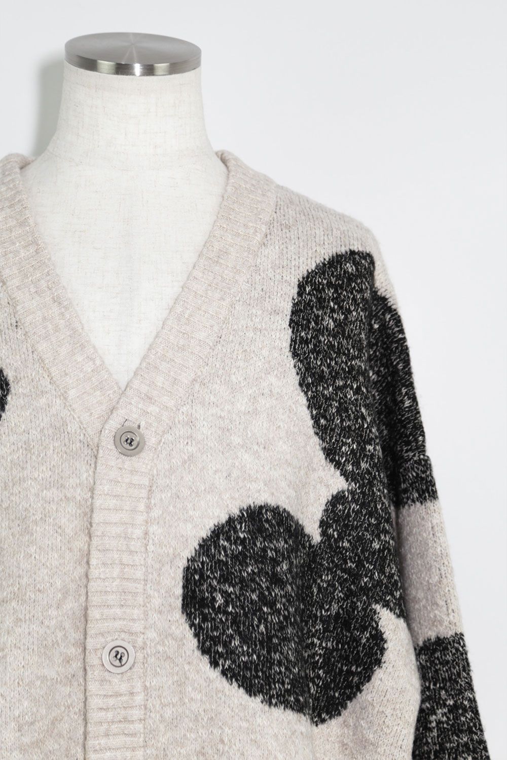 ドット模様オーバーサイズカーディガン / Polka Pattern Knit Cardigan / ベージュ×グレー / ag-8010