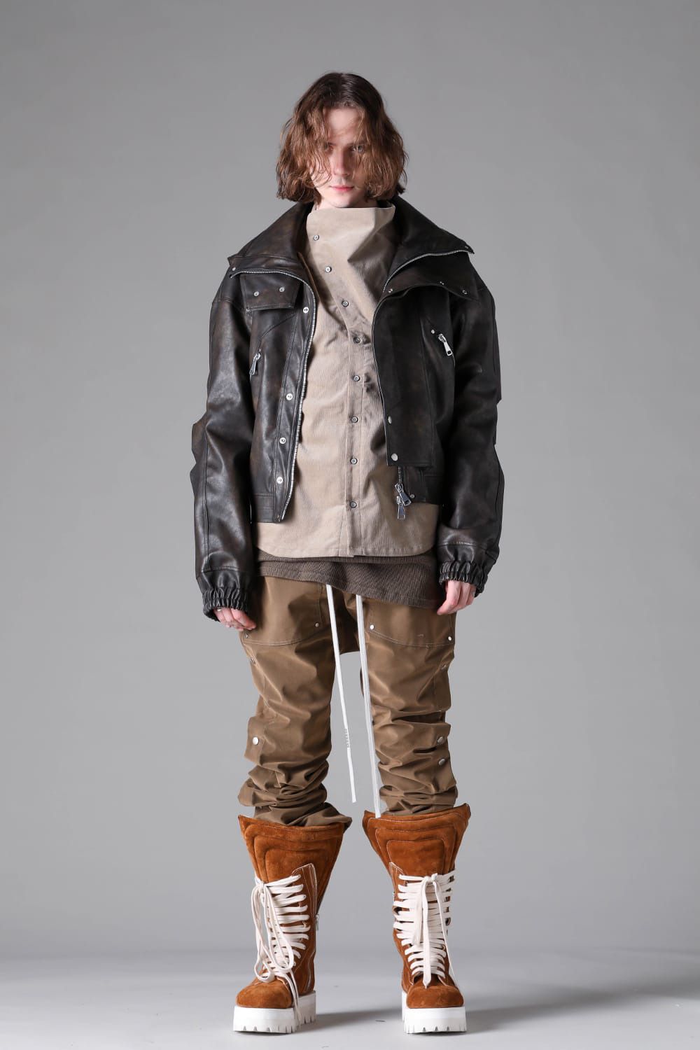 Vegan Leather High Neck Blouson