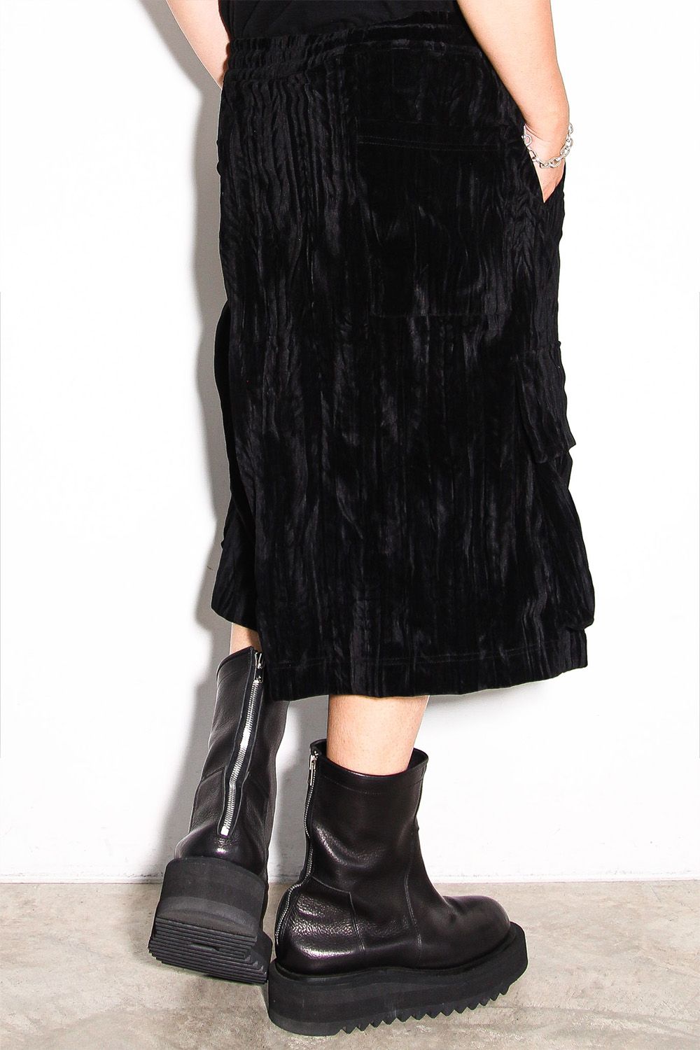 ベロアラップスカートパンツ / WRAP SKIRTS PANTS / ブラック / ag-12042