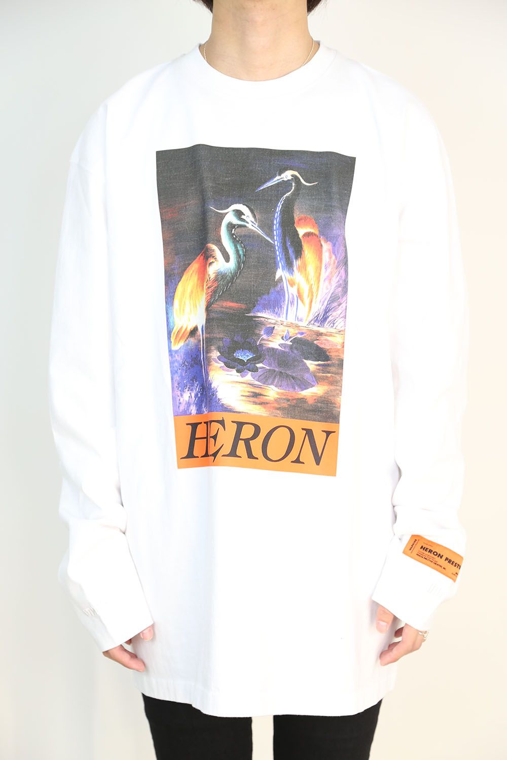 HERON PRESTON - LS T-SHIRT REG OS HERON TIMES / ブラック×オレンジ 